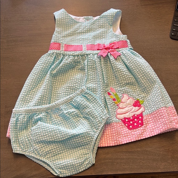 Other - Adorable Blue and Pink Cupcake Dress with diaper cover #406